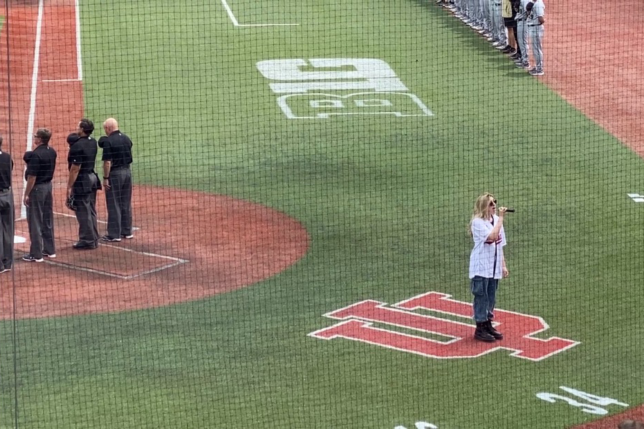 Lenox Monroe sings the National Anthem for the Indiana Hoosiers Baseball Team